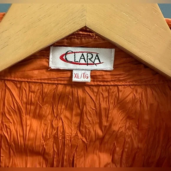 NWOT Clara Women's Vibrant Orange Crinkle Button-Down Shirt - Picture 14 of 15